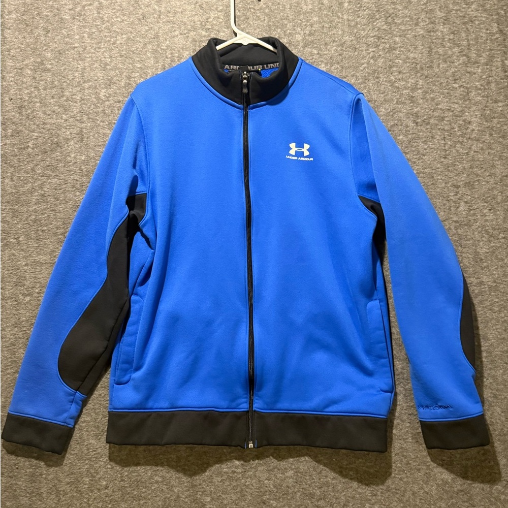 Under Armour Storm Fleece Jacket Mens M blue black Loose Fit full zip soft comfy